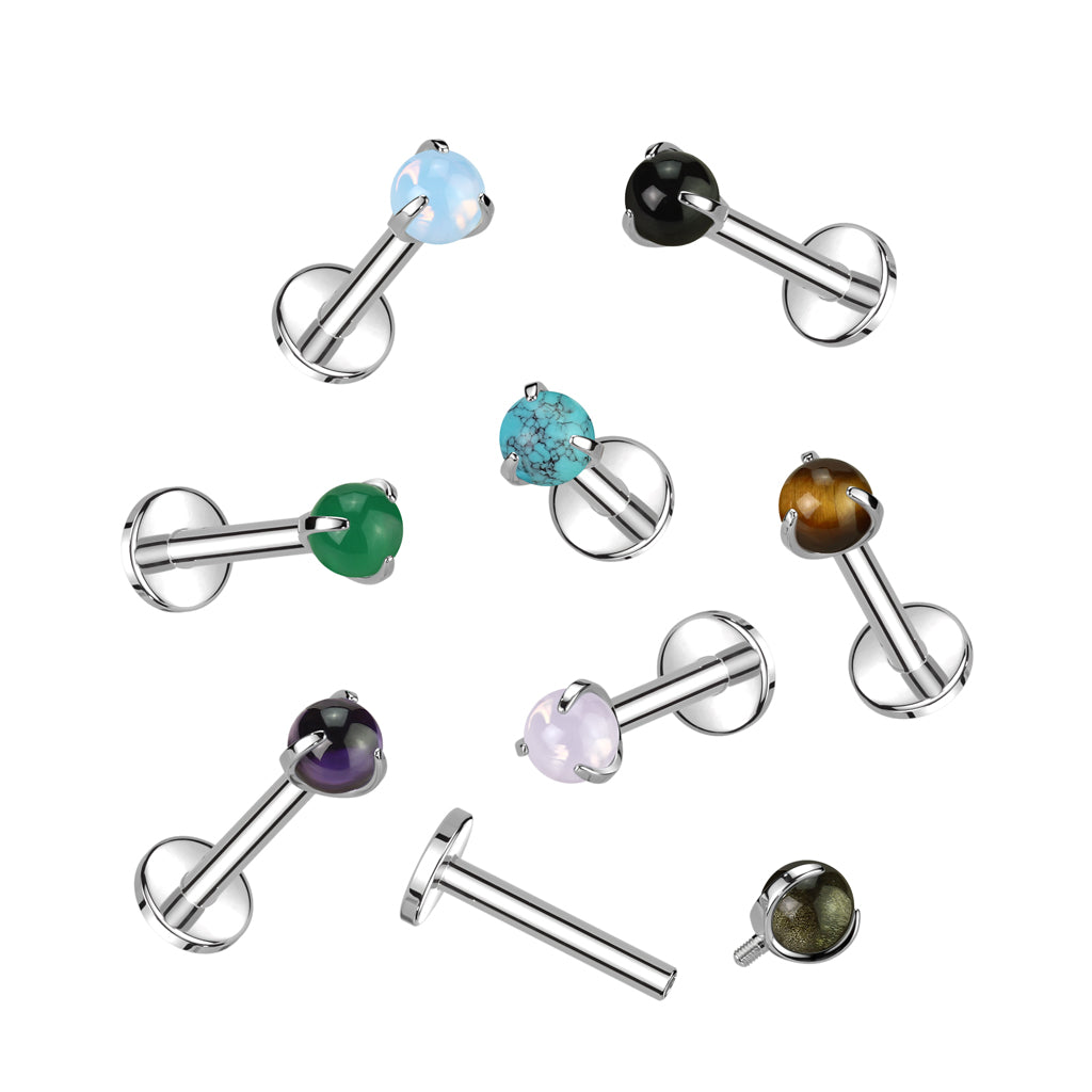 16G Titanium Internally Threaded (8mm) Claw Stone Top For Lip & Ear Piercings